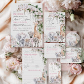 Safari Dier Tropische Bloem Roze Baby Borrel Poster