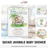 Paarse Safari Dieren Baby shower Uitnodiging