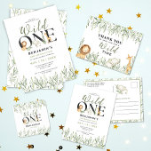 Wild One Safari Dieren Jongen 1e Verjaardagsfeest Vierkante Sticker