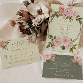 Elegant Salie Groen Blush Roze Bloemen Bruiloft Save The Date