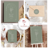 Line Art Sage Green Floral Wedding Label