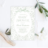 Toile De Jouy Bow Baby shower Sage Uitnodiging