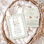 Sage Gingham Silly Goose Baby Shower Kaart