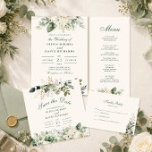 Boho Sage Groene en Ivoren Bloemen Bruiloft Menu