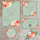 Sage Groen en Sinaasappel Bloemen Boho Bruiloft Kaart