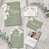 Sage Groen en Wit Bloemen Sla de datum op Kaart