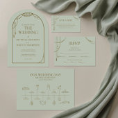 Sage Green Boho Draped Beaded Wedding QR Code RSVP Informatiekaartje