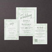 Sagegroene Aquarel Pioenrozen Elegante Boho Bruilo Programmakaart (Personaliseer de collectie van deze zelfstandige maker.)