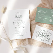 Sage Botanical Monogram Crest Wedding Napkins Servet