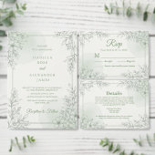 Elegante Salie Groene Lijn Kunst Bloemendiner Menu (Personaliseer de collectie van deze zelfstandige maker.)