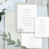 Sage Botanische & lint Crest Monogram Huwelijk Bedankkaart