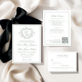 Sage green crest monogram wedding ronde sticker