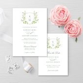 Sage Green Crest Monogram Moderne Bruids Lunch Kaart