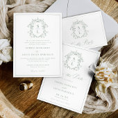 Sage Green Elegante Barok Crest Monogram Huwelijk Ronde Sticker