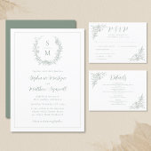 Elegante Botanische Monogram Sage Bruiloft Details Informatiekaartje