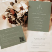 Elegant blad Monogram Sage Green Wedding Uitnodigingen Wikkel