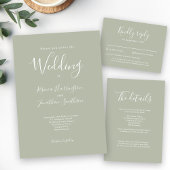 Sage Green Minimal Modern Wedding Receptie Kaart