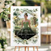 Sage Green Floral Butterfly Tiara Quinceañera Kaart