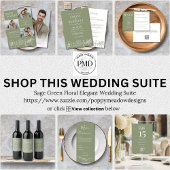 Proost Sage Green Elegant Bloemen Huwelijk Wijn Etiket