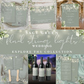 Sage Groene Bloemen String Lights Bruiloft Gastenboek