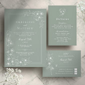 Sage Green Floral All in One Wedding Kaart