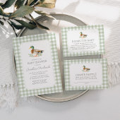 Sage Green Gingham Mallard Duck Baby shower Kaart