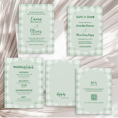 Salie Groene Gingham QR Code Huwelijk RSVP Kaartje