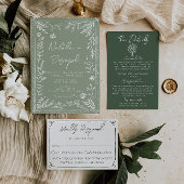 Boho Sage Green Floral Botanical Photo Wedding Kaart