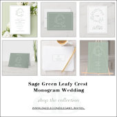 Sage Green Leafy Crest Monogram Guest Address Sticker