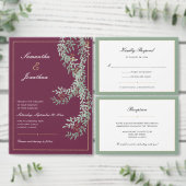 Sage Green Leaf Vines | Cranberry gekleurde bruilo Kaart (Personaliseer de collectie van deze zelfstandige maker.)