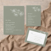 White Floral Line Art Sage Green Wedding Informatiekaartje (Personaliseer de collectie van deze zelfstandige maker.)