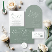 Sage Green modern script minimalistische bruiloft  RSVP Kaartje