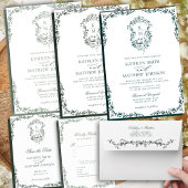 Smaragd Groen Monogram  Crest Sla de datum op Magnetische Uitnodiging