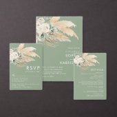 Sage Green Boho Pampas Grass Wedding All In One Uitnodiging (Personaliseer de collectie van deze zelfstandige maker.)