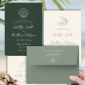 Sage Groene Zeester Strand Bestemming Bruiloft RSVP Kaartje