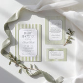 Sage Green Stripe Baby Shower Invitation Kaart