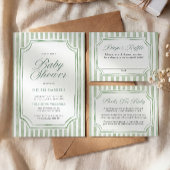Sagegroene gestreepte babyshower uitnodiging
