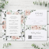 QR Code Website Floral Greenery Dusty Roos Weddens Informatiekaartje (Personaliseer de collectie van deze zelfstandige maker.)