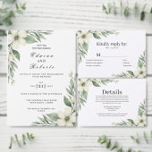Witte Anemoon Bloemige Groene Save the Date Kaart (Personaliseer de collectie van deze zelfstandige maker.)