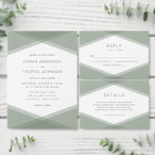 Sage Groen Gelaagde Geometrische Bruiloft Ronde Sticker (Personaliseer de collectie van deze zelfstandige maker.)