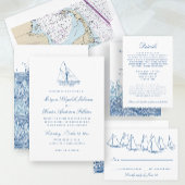 Blauwe Nautische Oceaan Golven Trouwtafel Nummer Kaart