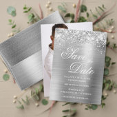 Glittery Silver Foil Foto Save the Date Magnetische Uitnodiging (Personaliseer deze collectie van deze onafhankelijke maker. Test)