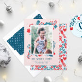 Cute  Scandinavian Floral Kerstfoto Feestdagenkaart