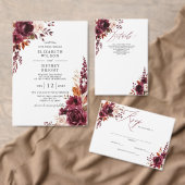Elegant Bourgondië Bloem Bruiloft Script Bedankkaart (Personaliseer de collectie van deze zelfstandige maker.)
