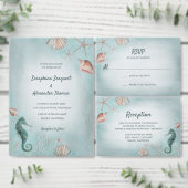 Seashore | Beach Blue Waterverf Seashells Coral Save The Date (Personaliseer de collectie van deze zelfstandige maker.)