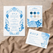 Blauw Aquarel Schelp Kust Chic Save The Date (Personaliseer de collectie van deze zelfstandige maker.)