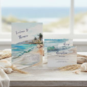 Waterverf Palm Tree Tropical Beach Wedding Save The Date