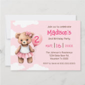 Teddybeer Tweede Verjaardag Uitnodiging