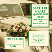 Jade on Beige Wedding 1920's Save-the-Date Briefkaart