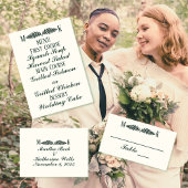 Hunter Green op Cream Initialen Bruiloft Bedankkaart